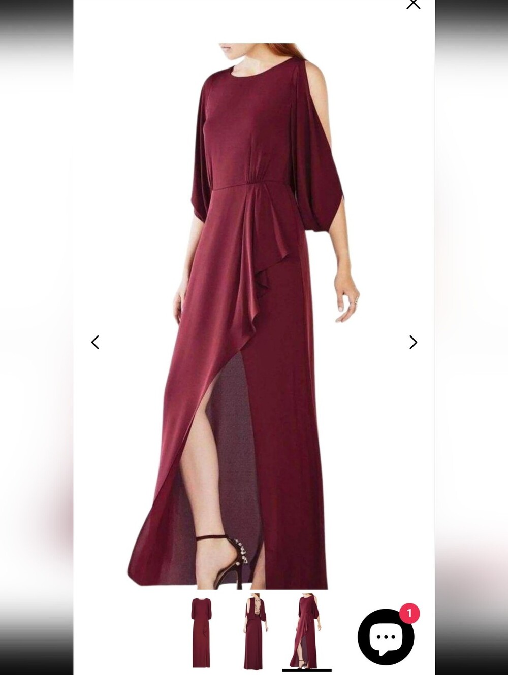 BCBGMaxAzria Deep Burgundy High-Low Ruffle Gown